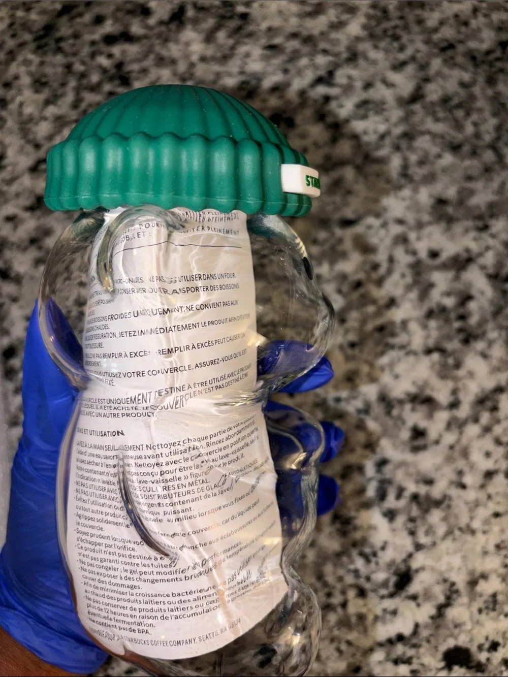 Starbucks Clear Bear-Shaped Glass Cup with Green Beanie Lid